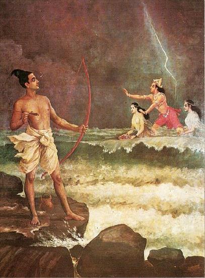 Sri Rama Vanquishing the Sea, Raja Ravi Varma